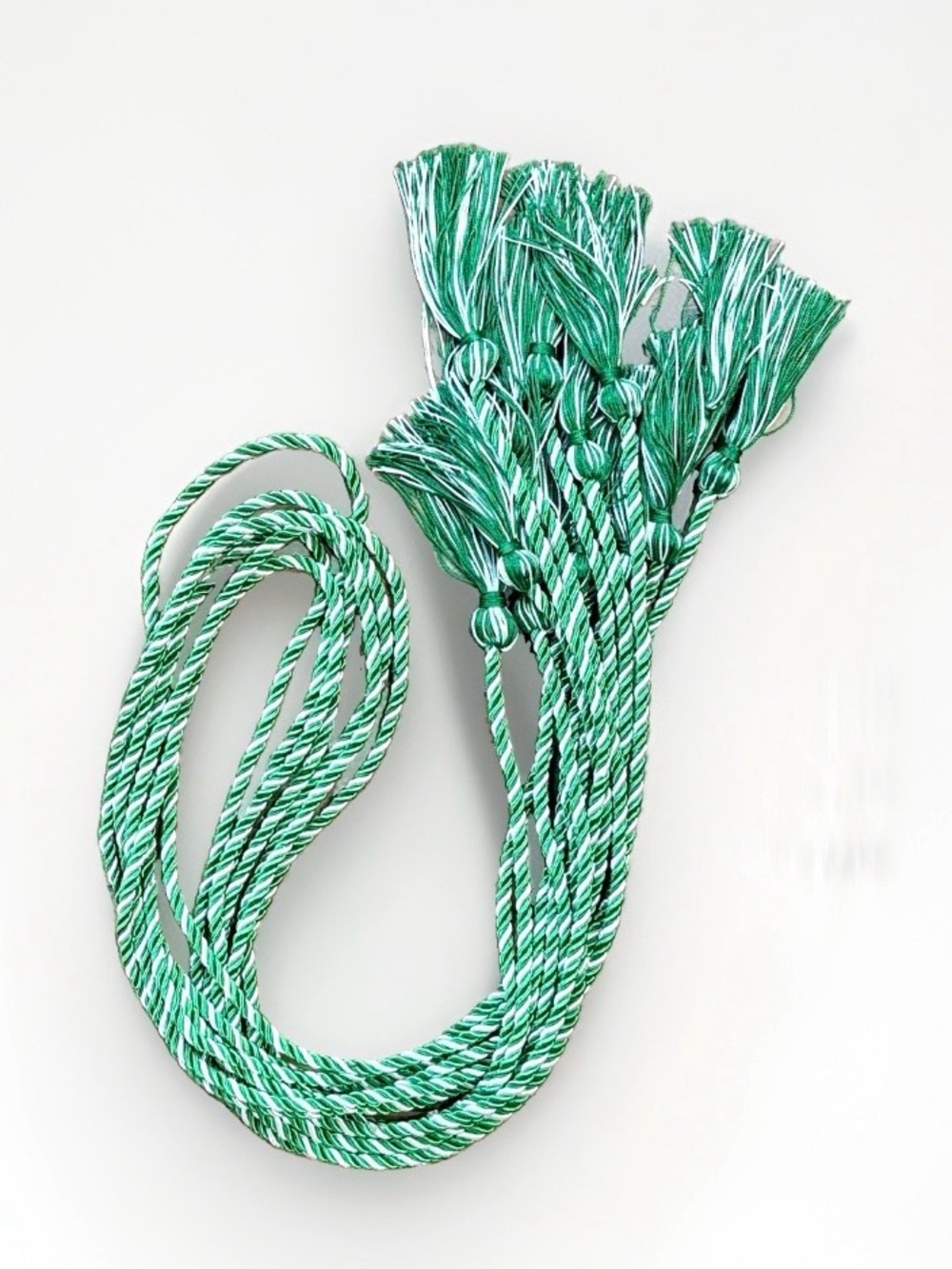 Lot 7 Graduation Cords 2 Color Braided Green White Intertwined 67” School Honor